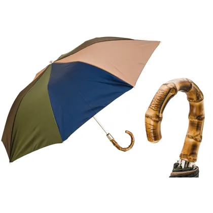 Picture A unique men's umbrella with colorful fields with a beautiful handle - Pasotti