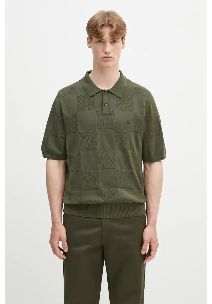 obrazek 1 Carhartt WIP polo bawełniane S/S Checker Polo męski kolor zielony gładki I034535