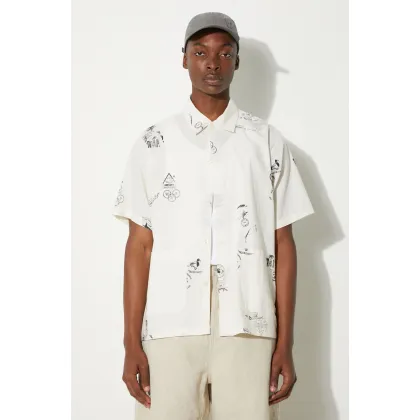 Zdjęcie Carhartt WIP koszula z domieszką lnu Stamp Shirt kolor beżowy relaxed z kołnierzykiem klasycznym I033689.2MAXX