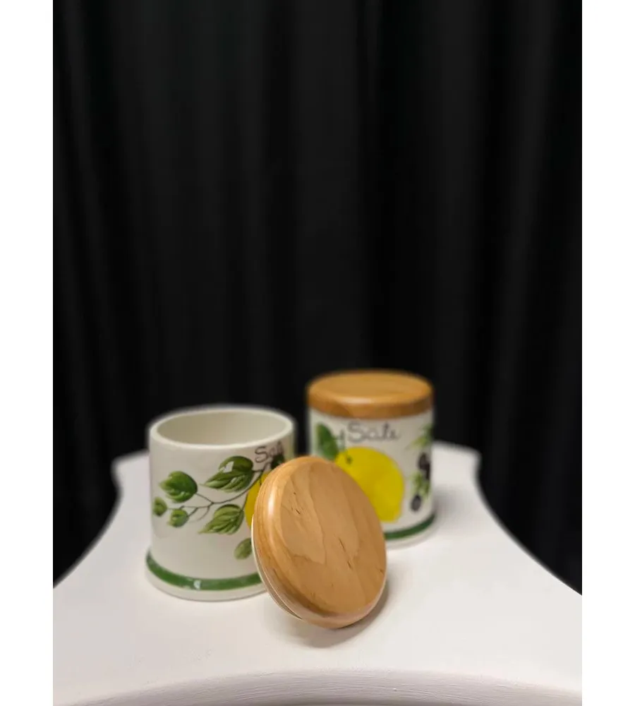 obrazek 3 Ceramiczny ręcznie malowany pojemnik na sól z motywami cytryn i oliwek - Le Ceramiche