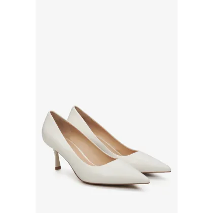 Zdjęcie Estro: Jasnobeżowe czółenka damskie na niskim obcasie ze skóry naturalnej