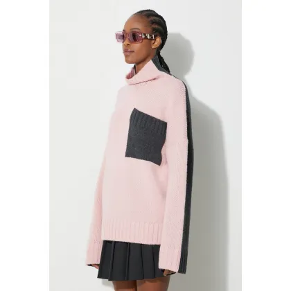 Zdjęcie JW Anderson sweter wełniany damski kolor różowy z półgolfem KW1004.YN0144