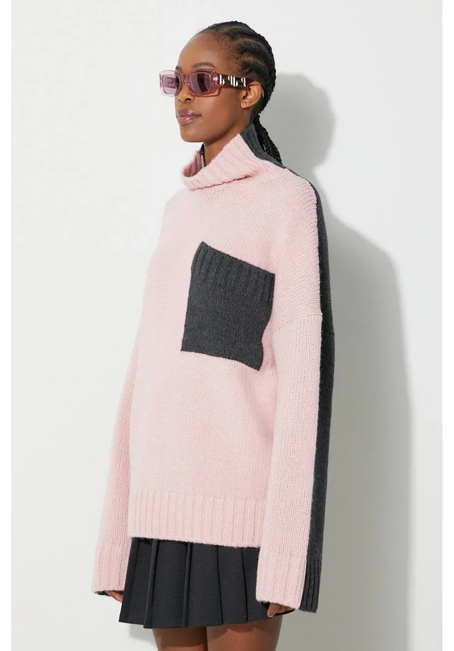 obrazek 1 JW Anderson sweter wełniany damski kolor różowy z półgolfem KW1004.YN0144