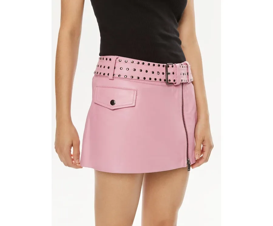obrazek 1 One Teaspoon Spódnica skórzana Rizzo 26306 Różowy Slim Fit