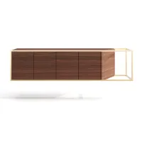Picture Beautiful Portuguese chest of drawers made of walnut wood and brushed brass