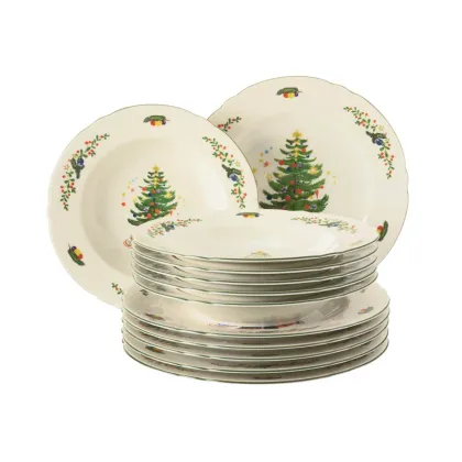 Zdjęcie 12-elementowy zestaw obiadowy z porcelany zdobiony świątecznym motywem - Seltmann Weiden