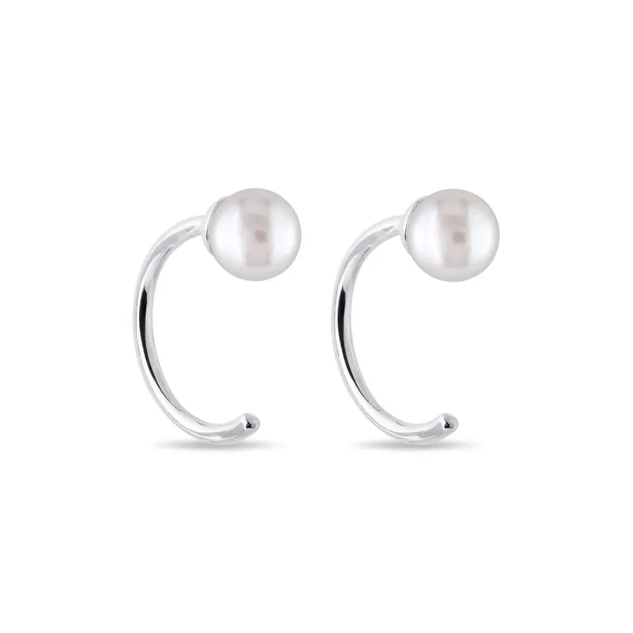 obrazek 1 Minimalistyczne kolczyki z perłą w białym złocie KLENOTA