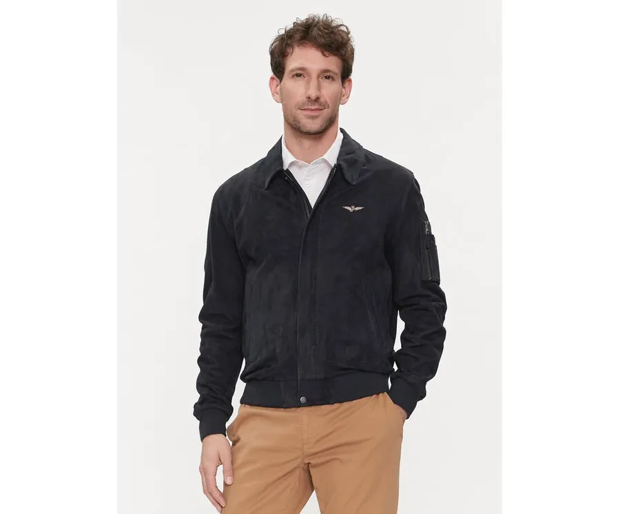 obrazek 1 Aeronautica Militare Kurtka skórzana 241PN5033PL216 Niebieski Regular Fit