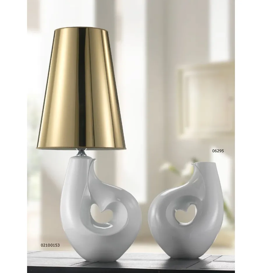 obrazek 2 Porcelanowa lampa ze złotym lub srebrnym abażurem z PVC