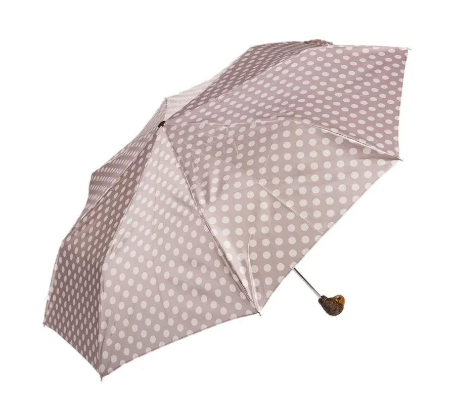 obrazek 5 Wyjątkowy brązowy parasol damski w białe kropki z rączką w kształcie głowy papugi – Pasotti