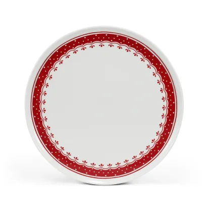 Zdjęcie Stylowy talerz na ciasto z porcelany zdobiony czerwonym geometrycznym motywem - Leander