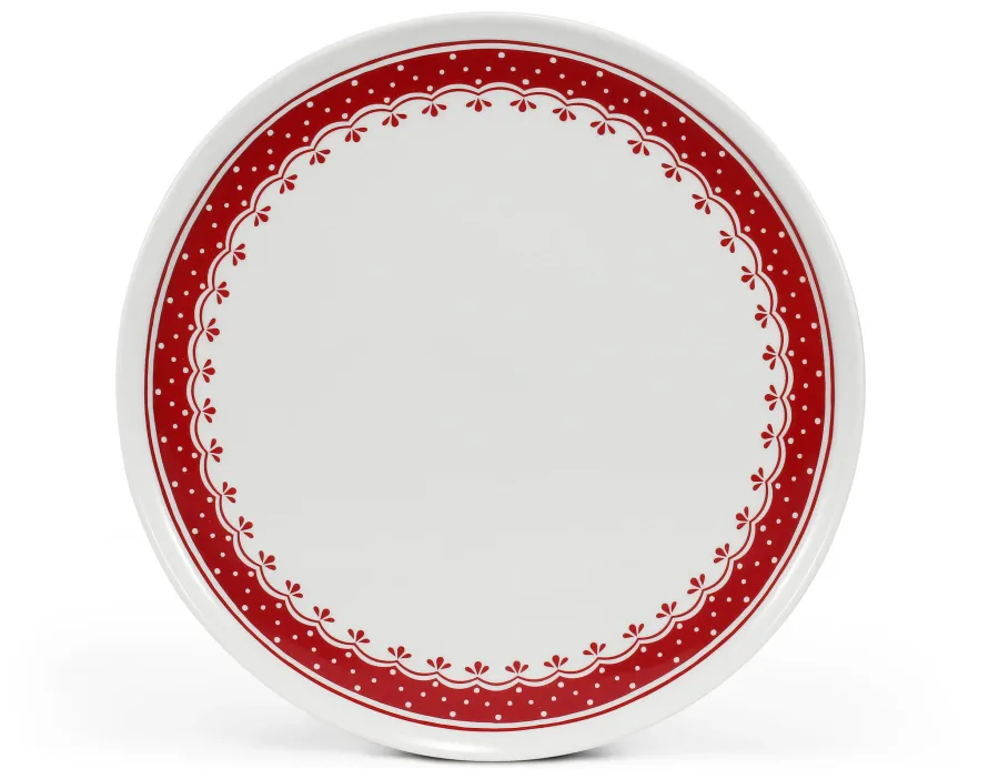 obrazek 1 Stylowy talerz na ciasto z porcelany zdobiony czerwonym geometrycznym motywem - Leander