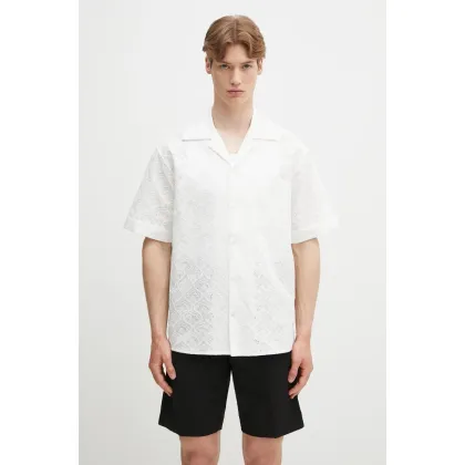 Zdjęcie Drôle de Monsieur koszula bawełniana La Chemise Brodee Tapisserie męska kolor biały relaxed z kołnierzykiem klasycznym G-SH213-CO196-WT