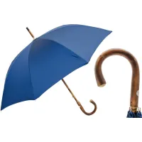 Zdjęcie Klasyczny ciemnoniebieski parasol męski z rączką z litego kasztanowca – Pasotti