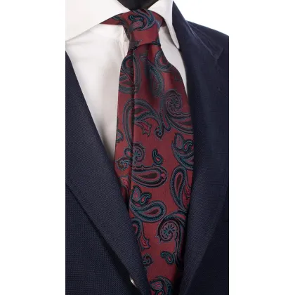 Zdjęcie Pokazowy, bordowy krawat w lazurowy wzór paisley