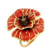 Picture 18K gold plated silver ring Red and black enamel