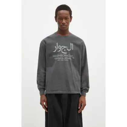Zdjęcie NEIGHBORHOOD longsleeve bawełniany kolor szary z nadrukiem 242PCNH.LT15
