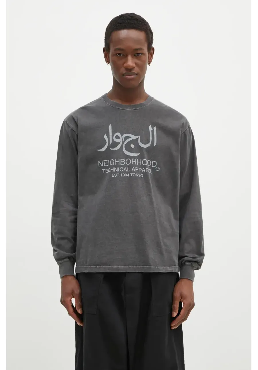 obrazek 1 NEIGHBORHOOD longsleeve bawełniany kolor szary z nadrukiem 242PCNH.LT15