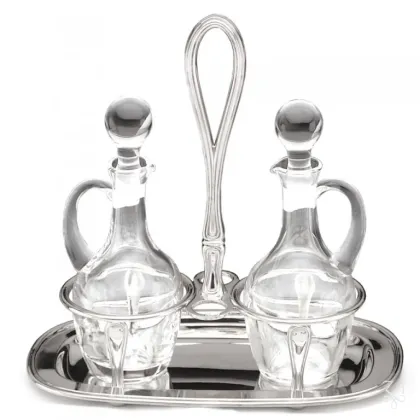 Zdjęcie Oryginalny zestaw na oliwę z dwoma kryształowymi buteleczkami - Zaramella Argenti