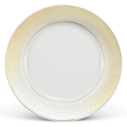 Zdjęcie Nowoczesny duży płaski talerz z porcelany ze złotym zdobieniem z kolekcji Angel wings – Leander