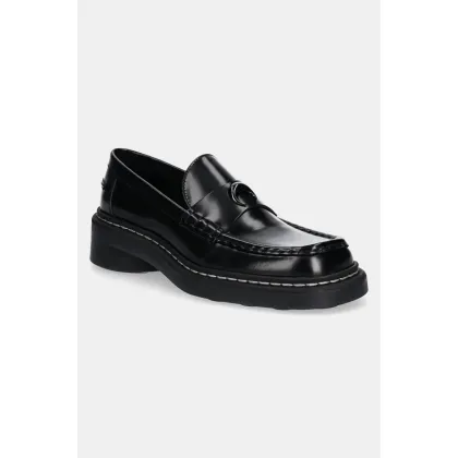 Zdjęcie Marine Serre mokasyny skórzane Shiny Leather Ms Loaf damskie kolor czarny na płaskim obcasie WFW046A.RLEA0018