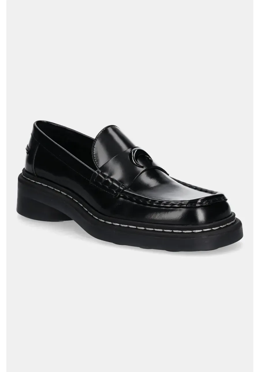 obrazek 1 Marine Serre mokasyny skórzane Shiny Leather Ms Loaf damskie kolor czarny na płaskim obcasie WFW046A.RLEA0018