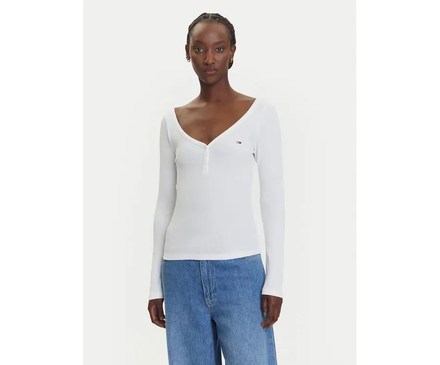 obrazek 1 Tommy Jeans Bluzka Henley DW0DW20903 Biały Slim Fit