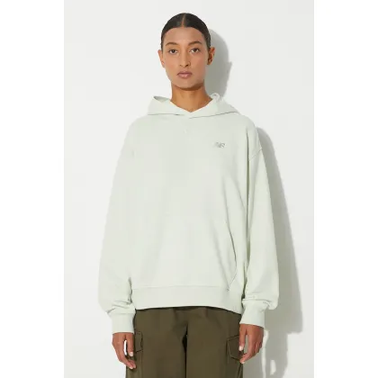 Zdjęcie New Balance bluza bawełniana Athletics French Terry Hoodie damska kolor zielony z kapturem gładka WT41537NUM