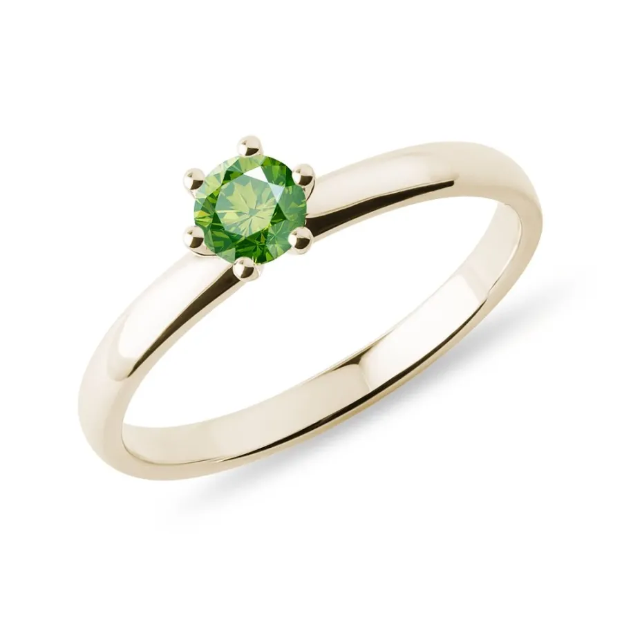 obrazek 1 Pierścionek zaręczynowy z żółtego złota z zielonym diamentem w stylu Solitaire KLENOTA