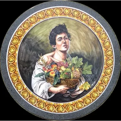 Zdjęcie Luksusowy blat z kamienia wulkanicznego z przedstawieniem młodzieńca z koszem owoców – Ceramiche Valchida
