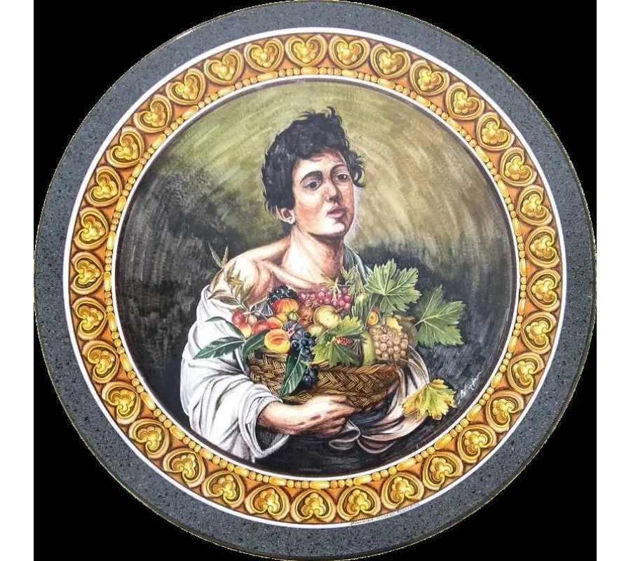 obrazek 1 Luksusowy blat z kamienia wulkanicznego z przedstawieniem młodzieńca z koszem owoców – Ceramiche Valchida