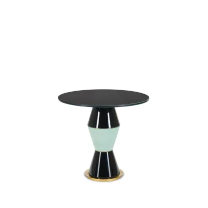 Zdjęcie Niski, okrągły stolik z trzema ceramicznymi elementami szkliwionymi H.45xDia.50 cm