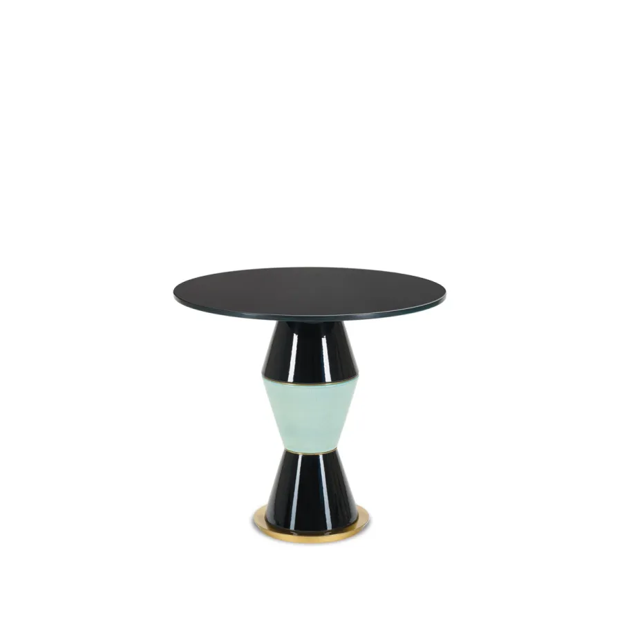 obrazek 1 Niski, okrągły stolik z trzema ceramicznymi elementami szkliwionymi H.45xDia.50 cm