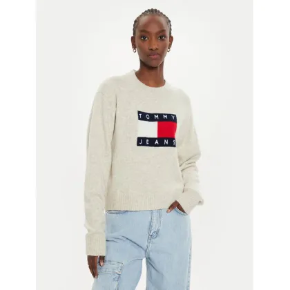 Zdjęcie Tommy Jeans Sweter Flag DW0DW18681 Beżowy Relaxed Fit