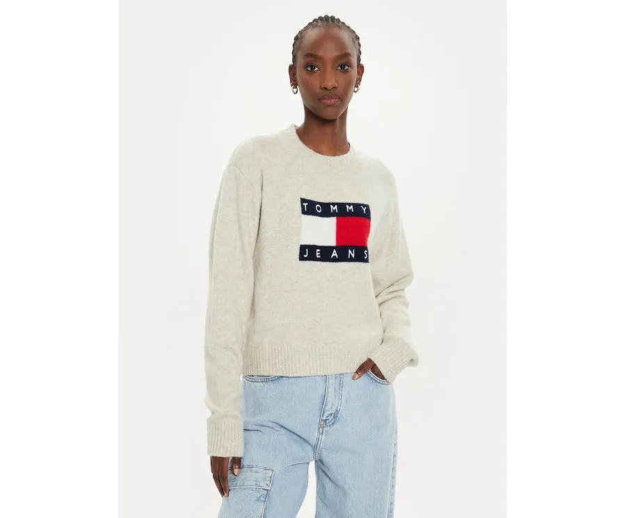 obrazek 1 Tommy Jeans Sweter Flag DW0DW18681 Beżowy Relaxed Fit