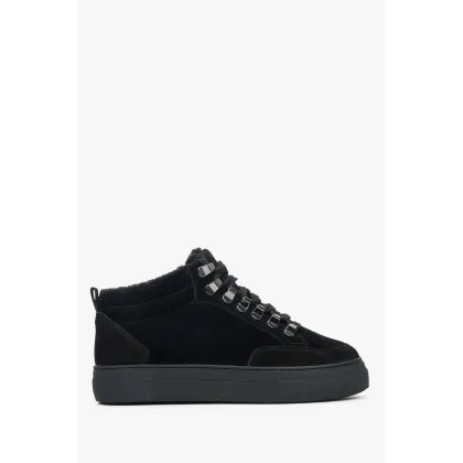 Zdjęcie Estro: Czarne sneakersy damskie na zimę z nubuku