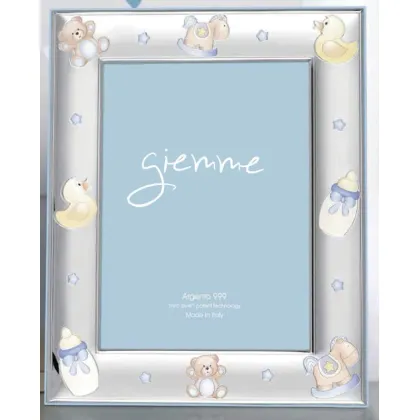 Picture Silver photo frame 13x18 cm decorated with blue toys
