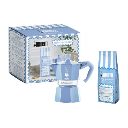 Zdjęcie Bialetti - Zestaw Moka Express 3tz Błękitna + kawa Perfetto Moka Mandorla 250g BIALETTI