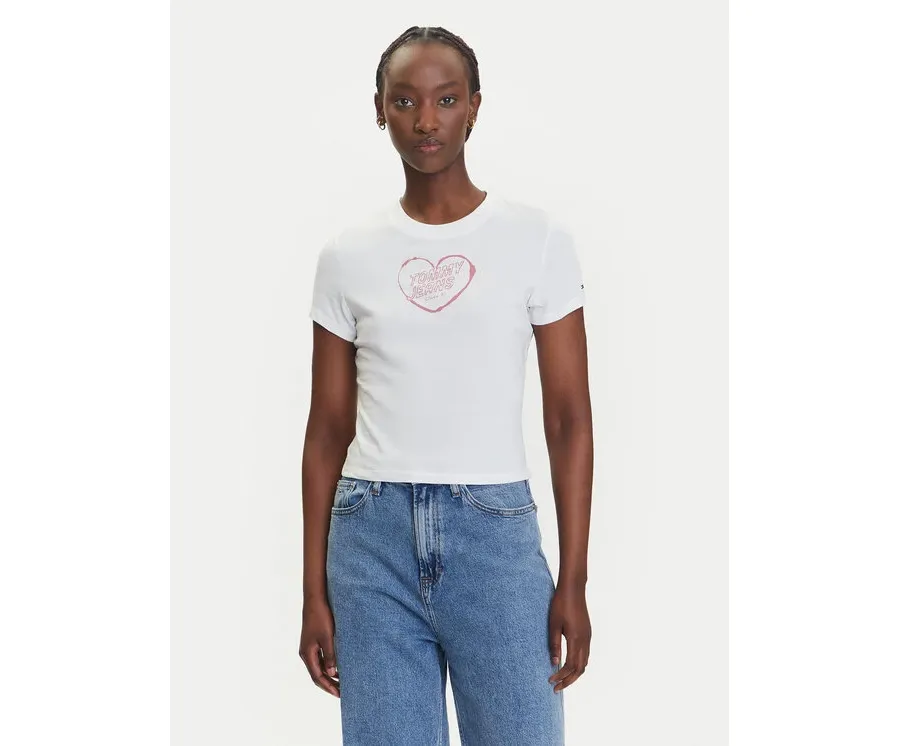 obrazek 1 Tommy Jeans T-Shirt Heart DW0DW21390 Biały Slim Fit