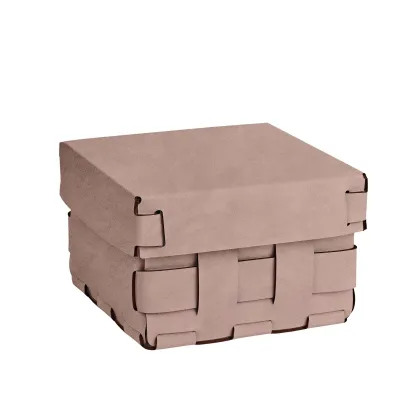 Zdjęcie Wyjątkowy skórzany kosz Bottega 19x19xH13 cm w kolorze zgaszonego pudrowego różu