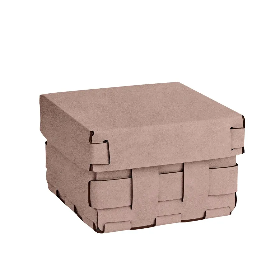 obrazek 1 Wyjątkowy skórzany kosz Bottega 19x19xH13 cm w kolorze zgaszonego pudrowego różu