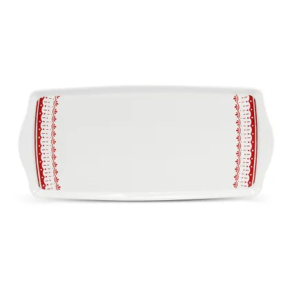 Zdjęcie Prostokątna taca z porcelany zdobiona prostym czerwonym wzorem – Leander