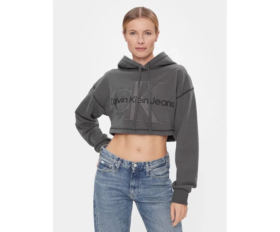 obrazek 1 Calvin Klein Jeans Bluza Hero Monologo Short Hoodie J20J222540 Szary Regular Fit