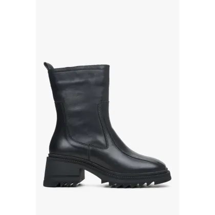 Zdjęcie Estro: Czarne botki damskie ze skóry naturalnej