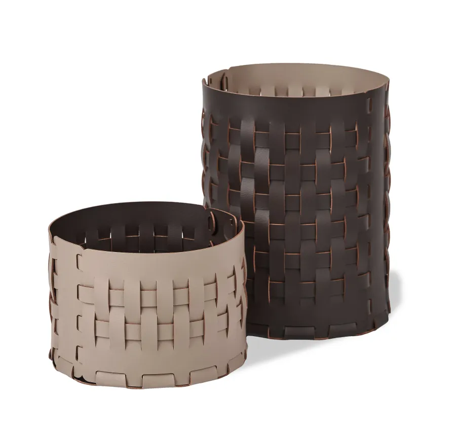 obrazek 2 Elegancki kosz Bottega-15 Ø20xH12 cm ze skóry w kolorze czekoladowym