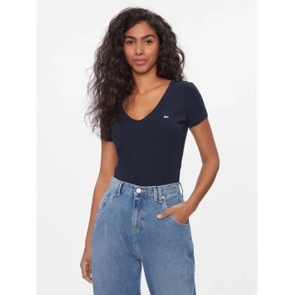Zdjęcie Tommy Jeans T-Shirt Tjw Slim Essential Rib V Ss DW0DW17385 Granatowy Slim Fit