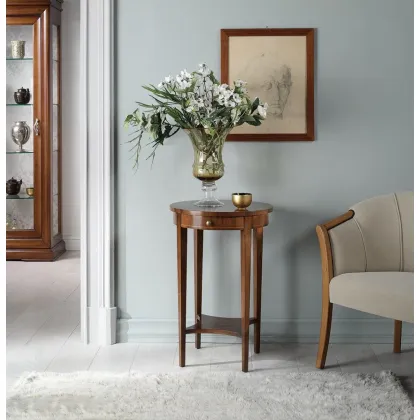 Zdjęcie Piękny, okrągły stolik kawowy z szufladą i półką z wkładką - Zanini