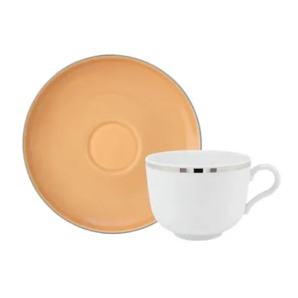 Zdjęcie Porcelanowa filiżanka ze spodkiem Apricot Platinum do herbaty