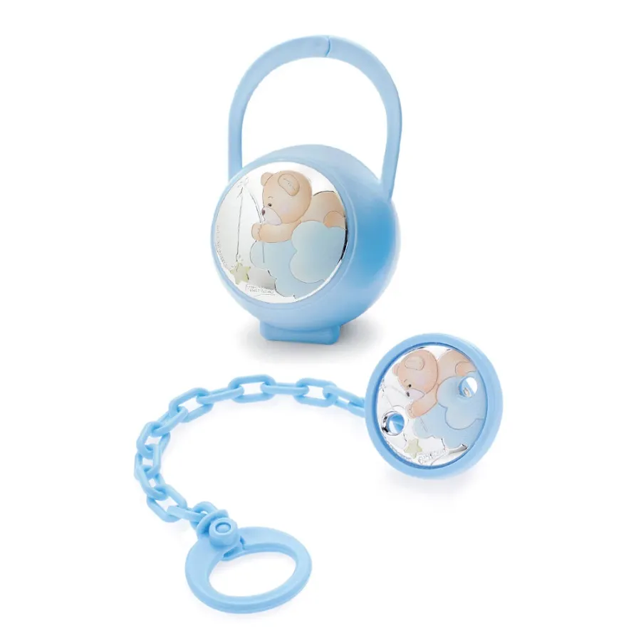 obrazek 1 Unikalny zestaw - uchwyt na smoczek i zacisk do smoczka „Miś wędkarz”