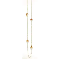 Picture Necklace 18K Gold Plated Silver Orange Cubic Zirconias and White Agate